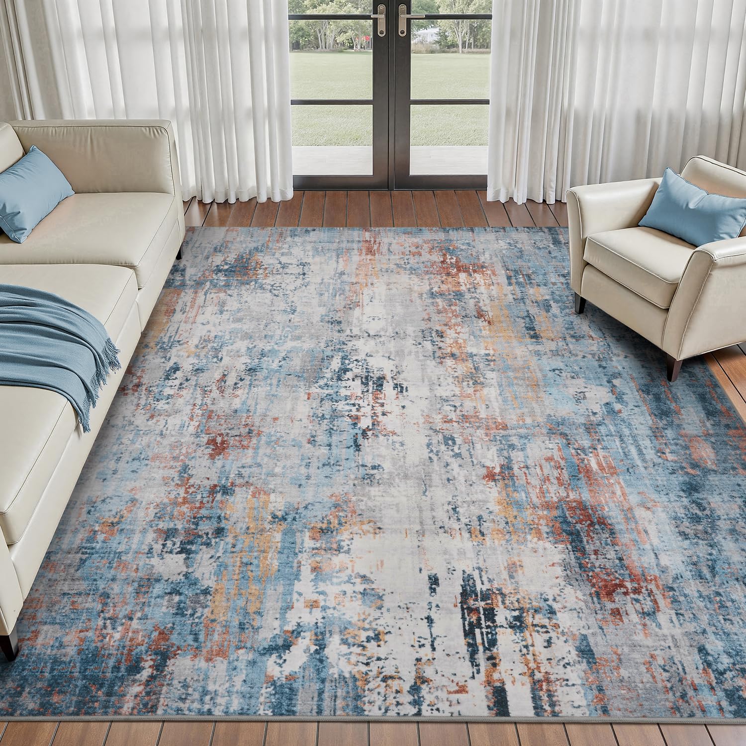 Photo 1 of Colorful 8x10 Area Rugs for Living Room Bedroom Room Rug Carpet Washable Dining Room Office Rug Non Slip Modern Abstract Low Pile