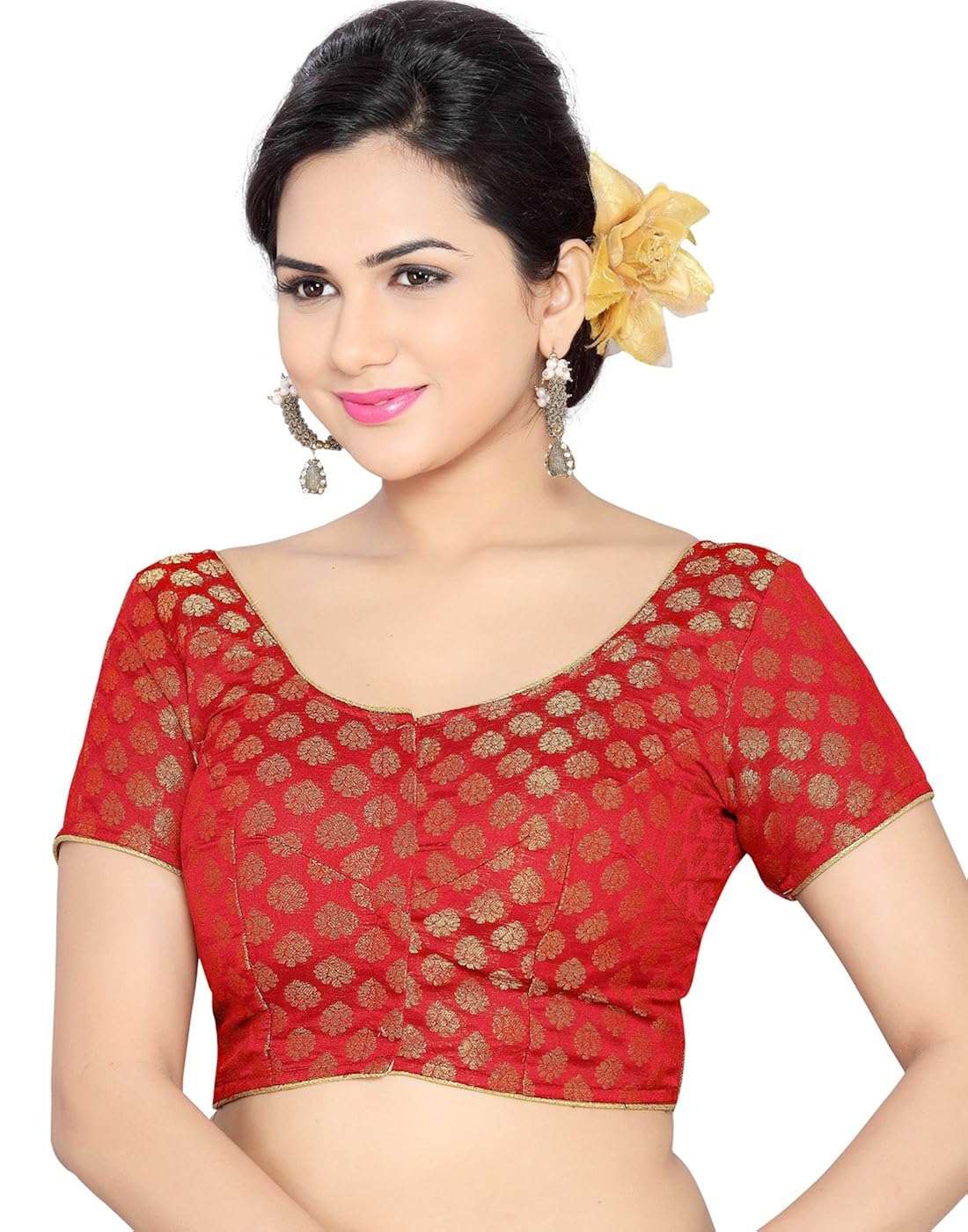 studio shringaar wedding red solid short sleeve non-padded blouse