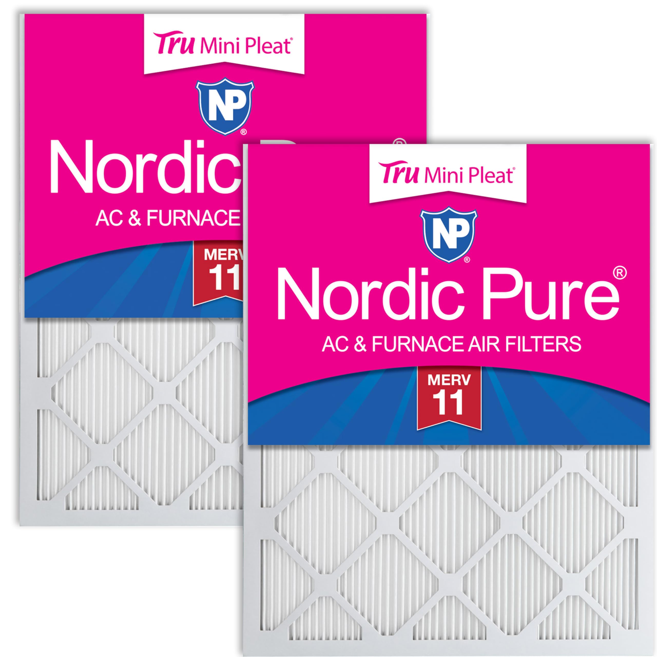 Nordic Pure 14x20x1 (Actual Size: 13 1/2 x 19 1/2 x 3/4) Tru Mini Pleat MERV 11 AC Furnace Air Filters – 2.5X More Media for Extended Durability & Superior Filtration - 2 Pack Image