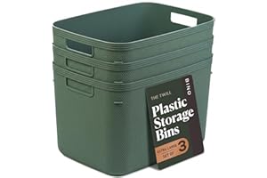BINO | Plastic Storage Bins, 20 Liter - 3 Pack, Desert Green | THE TWILL COLLECTION | Plastic Bins for Organization | Woven S