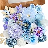 Senseya Artificial Flowers Combo, Blue Purple Silk Roses, Peonies, Dahlias with Stems for DIY Wedding Bouquets, Baby Shower, Table Centerpieces, Home Decor, Fake Floral Arrangements, Party Decorations