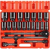 VEVOR Impact Socket Set 3/4 Inches 22 Piece Deep Impact Sockets, 6-Point Sockets, Rugged Construction, CR-V Drive Socket Set Impact SAE 13/16 inch - 2 inch, Includes Carrying Case and Ratchet Handle