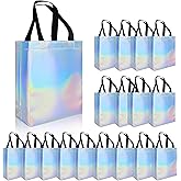 cabzymx 18 Pcs Glossy Iridescent Small Gift Bags Bulk, 8x3.9x9.8 In Non-woven Party Bags for Present with Sturdy Bases for Birthday, Wedding, Easter, Party, Holiday