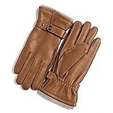 YISEVEN Men's Deerskin Leather Gloves with Classical Belt Button Real Natural Hand Warm Cashmere Lined Heated Lining Winter Dress Driving Motorcycle Work Luxury New Year Gift, Camel 8.5"/Small