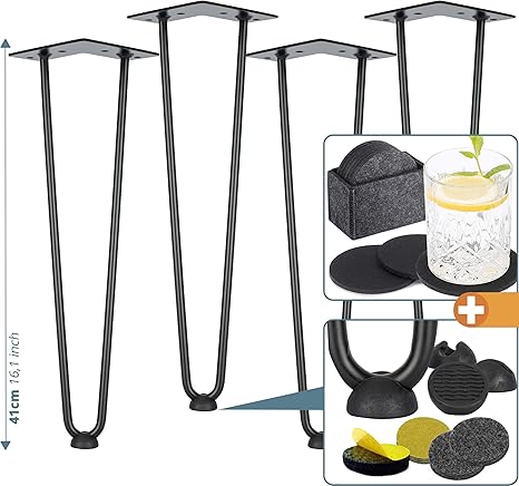 Haarnadel-Tischbeine rostfreies Metall schwarz - 4 x Hairpin Leg 41 cm