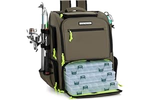 HUNTSEN Fishing Tackle Backpack - 43L Large Waterproof Fishing Bag with Rod Holders & 3 Tackle Boxes - Fish Tackle Storage Bag with Rain Cover Fishing Gear and Gifts For Men For Fishing Camping Hiking