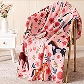 HunnmingRe Horse Blanket for Girls Women Pink Flowers Floral Flannel Throw 40 x 50 Inch Pink Soft Thick Fleece Cute Horse Blanket for Kids Adults Birthday Valentines Day Gift Bed Sofa Decor