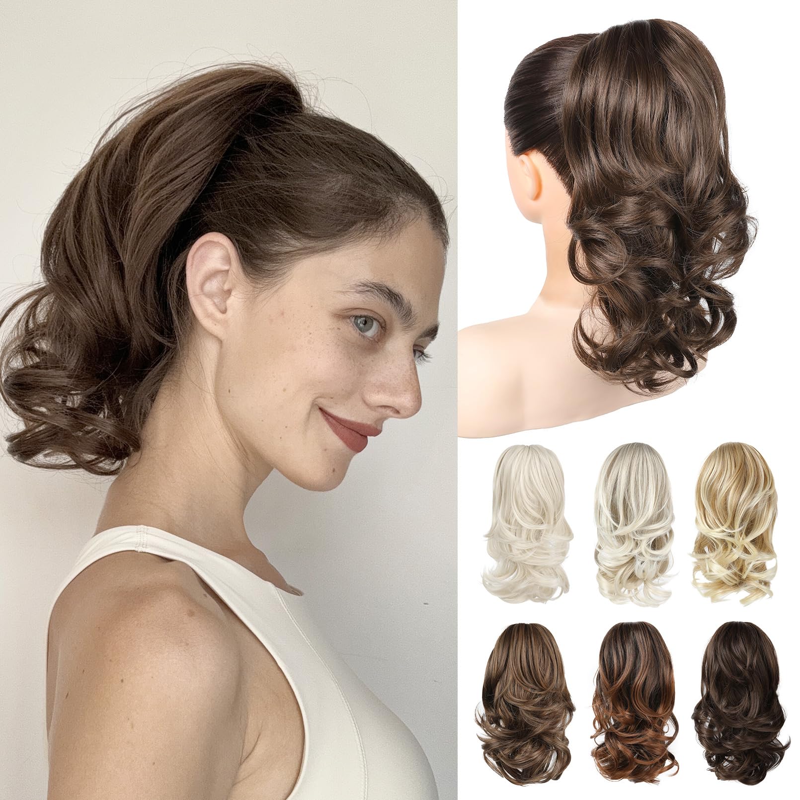 Photo 1 of NTYNTY Ponytail Extension - 14" Claw Clip in Ponytail Hair Extensions Natural Soft Synthetic Layered Wavy Pony Tail Hair Pieces for Women - Medium Brown