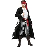 Men Plus Size Pirate Flag Captain Halloween Costume | Authentic Pirate Outfit | Included Shirt, Pants, Coat, Scarf & 2 belts
