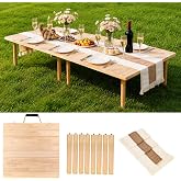 MLLNFUE 60" x 30" Boho Low Picnic Table, Portable Wooden Folding Picnic Table with Table Runner for Camping, Beach, Garden, Picnic, Party, Indoor &amp; Outdoor Use, Seats 6-8 People, 8-Leg Design