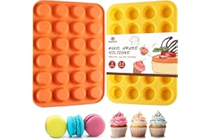 KL KALOO 2PCS Silicone Mini Muffin Cupcake Pan, Kaloo Nonstick 24 Cups Silicone Muffin Pans for Baking, Great for Muffin, Cakes, Tart, Bread, Dishwasher Safe (Stylish Orange + Yellow, 24 Cups Each)