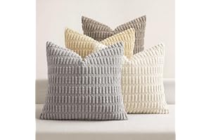 MIULEE Pack of 4 Neutral Corduroy Decorative Throw Pillow Covers 18x18 Inch Soft Boho Striped Pillow Covers Modern Farmhouse 