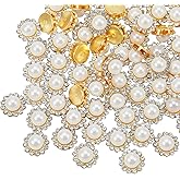 100PCS 12mm Flower Claw Pearl Sew On Rhinestones for Bedazzling, Gold Flatback Base, Pearls for Crafting, Bedazzling Kit, Rhinestones for Clothes, Dresses, Shoes, Belt Decoration Accessories