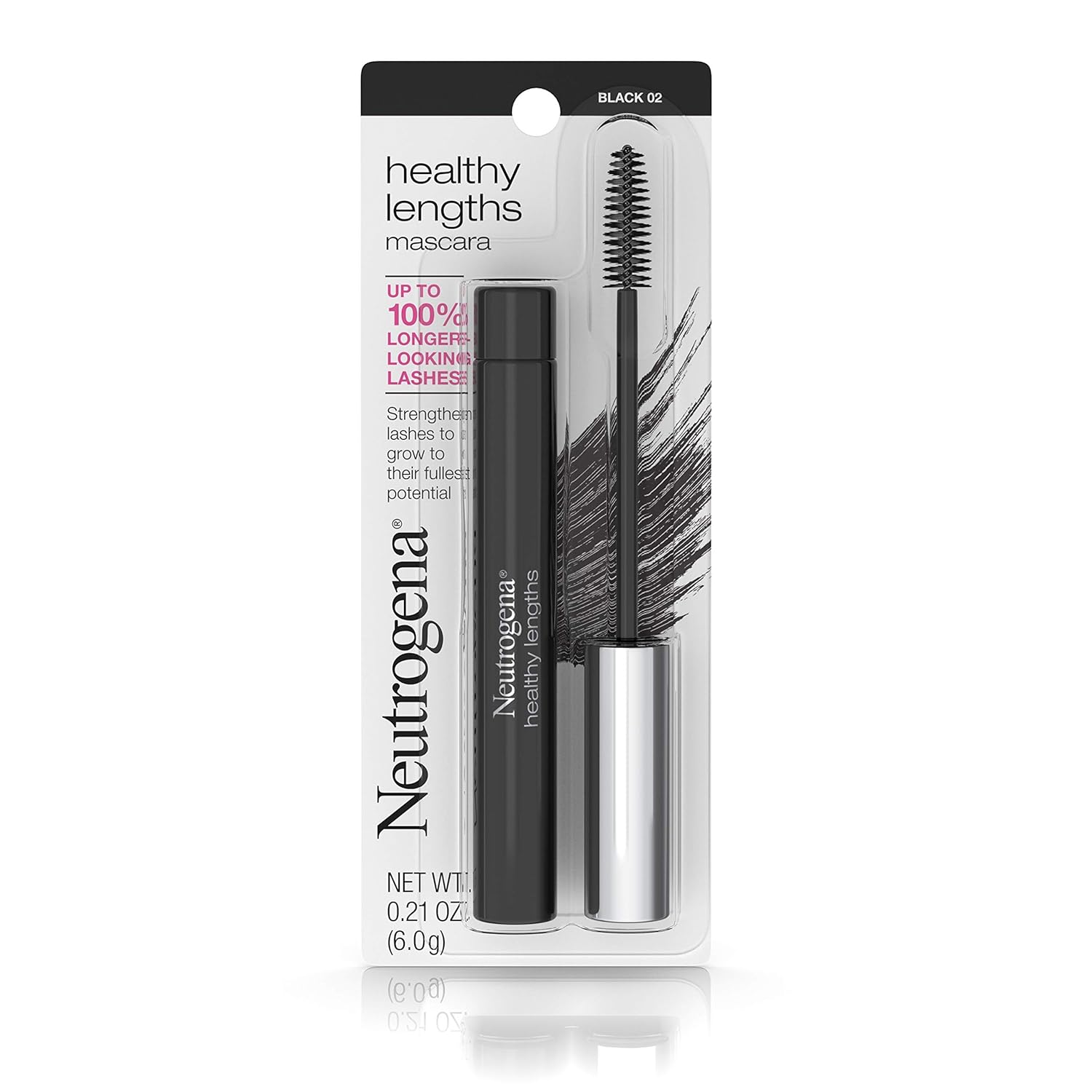 Neutrogena Healthy Lengths Mascara for Stronger, Longer Lashes, Clump-, Smudge- and Flake-Free Mascara with Olive Oil, Vitamin E and Rice Protein, Black 02, .21 oz : Beauty Products : Beauty