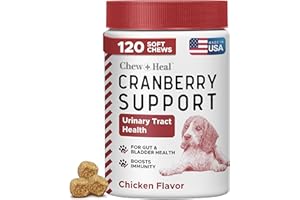 CHEW + HEAL LABS Dog UTI Treatment Cranberry Supplement for Dogs, 120 Soft Chews - Natural Urinary Tract Infection Support and Healthy Bladder Control – Made with Echinacea and Vitamin C