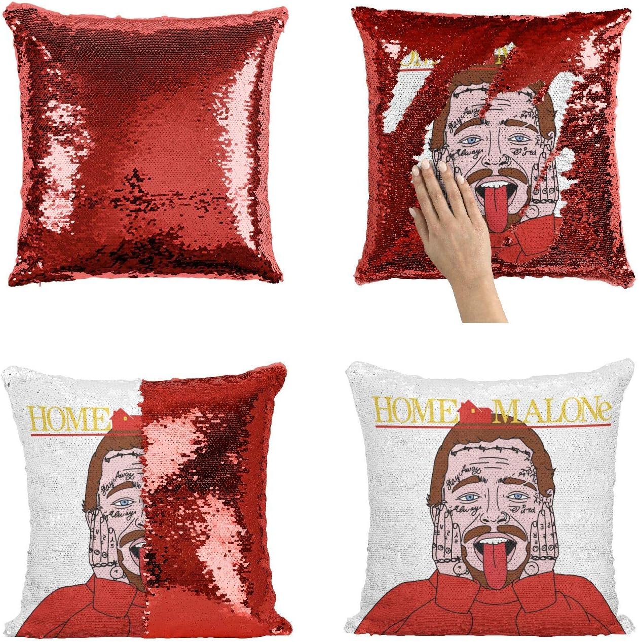 Home Malone Post Rapper Artist Malone Sequin Pillow HM4 Sequins 16x16 Pillow Cover with 18x18 inch Insert Girly Stuff…