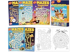 WIOOFFEN 168 Pages Treasure Hunt Maze Books for Kids Ages 3-8, 6-Pack- 6 Beginner Level Kids Activity Books Busy Books - Treasure Hunt Theme Children Amazing Mazes Fun Games Birthday Gifts