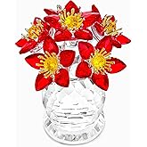 KRISININE Crystal Flower Figurine with Base 3.8'' Tall Glass Flowers Figurine Collectibles Gifts for Women Mum Flower Decoration for Home Office(Red)