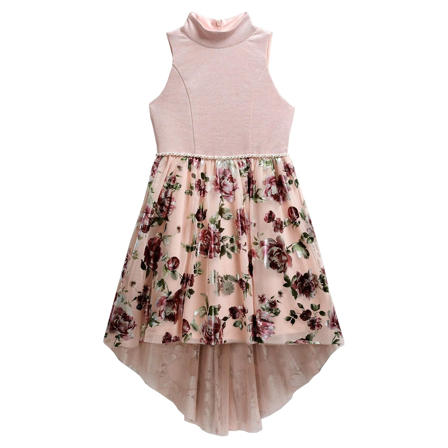 Emily West Girls&#039; Metallic Brushed Knit Floral Foil Printed High Low Dress : Amazon.in: Clothing