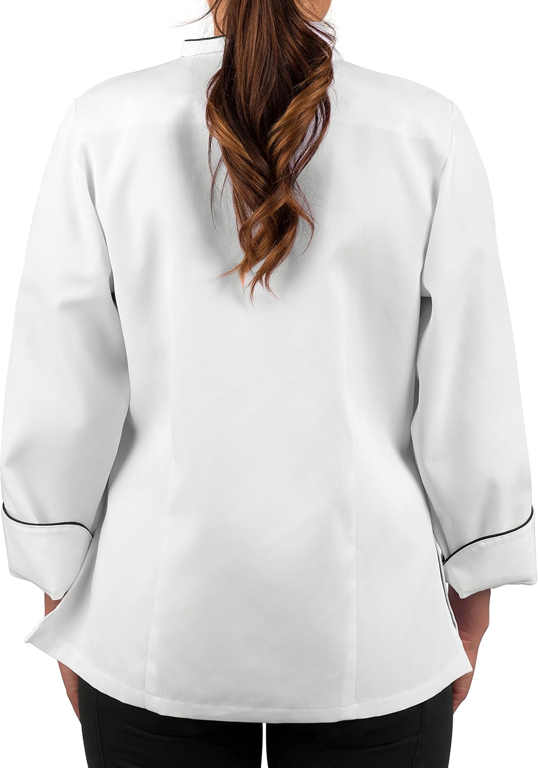 Womens Executive Chef Coat with Black Piping: Clothing