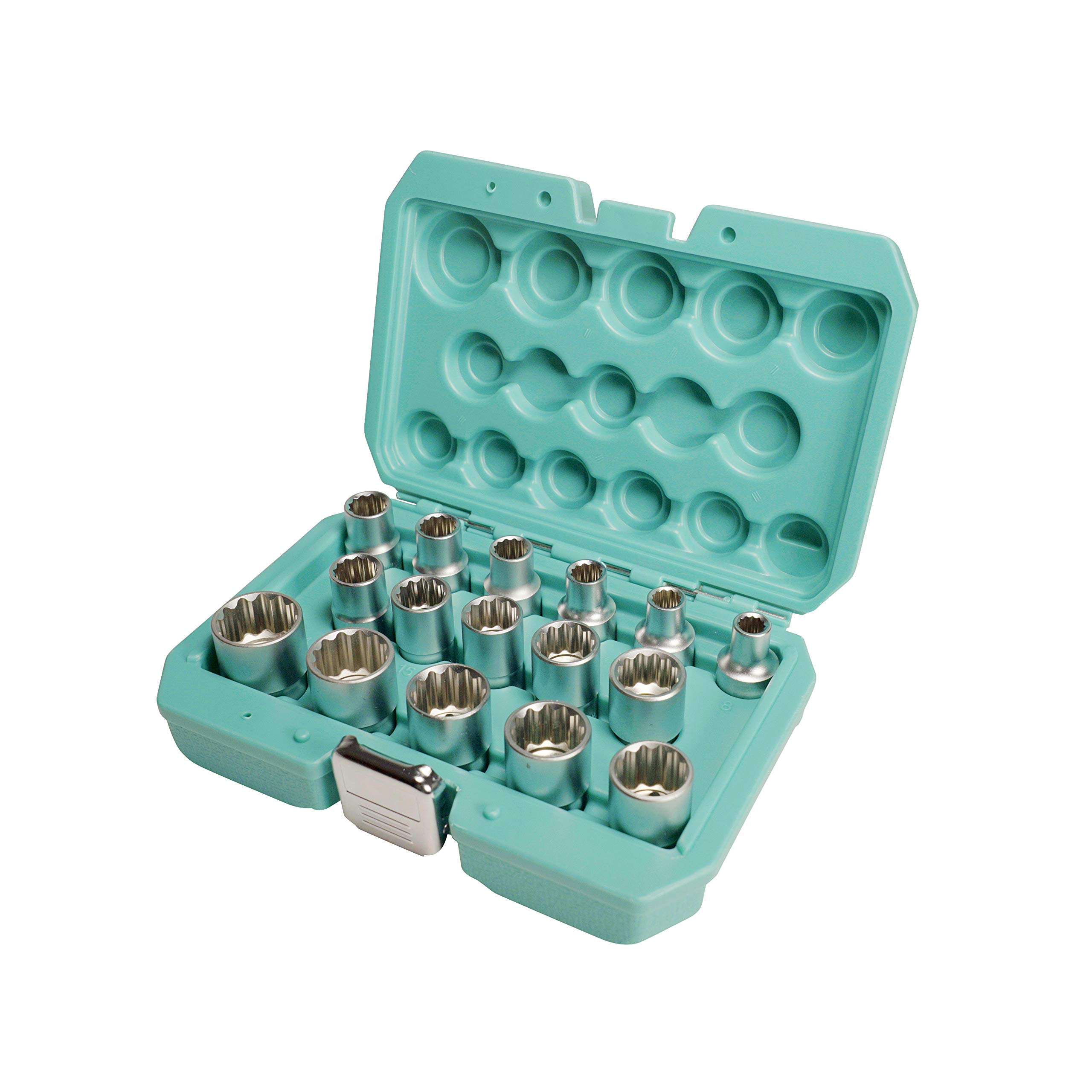 Socket Set 12-Sided 1/2 inch 16pcs 8-24mm by WIESEMANN 1893 I Sockets Made of Q-30 Steel I Multi-Tooth Socket Set I with Practical Tool Box I 81499