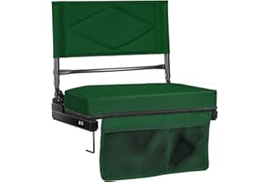 BEHAIRITY Adjustable Stadium Seats with Back Support – 4-Position Reclining Bleacher Chairs with Padded Cushion, Foldable Portable Stadium Chair with Front Pocket, Shoulder Strap, and 350lbs Capacity