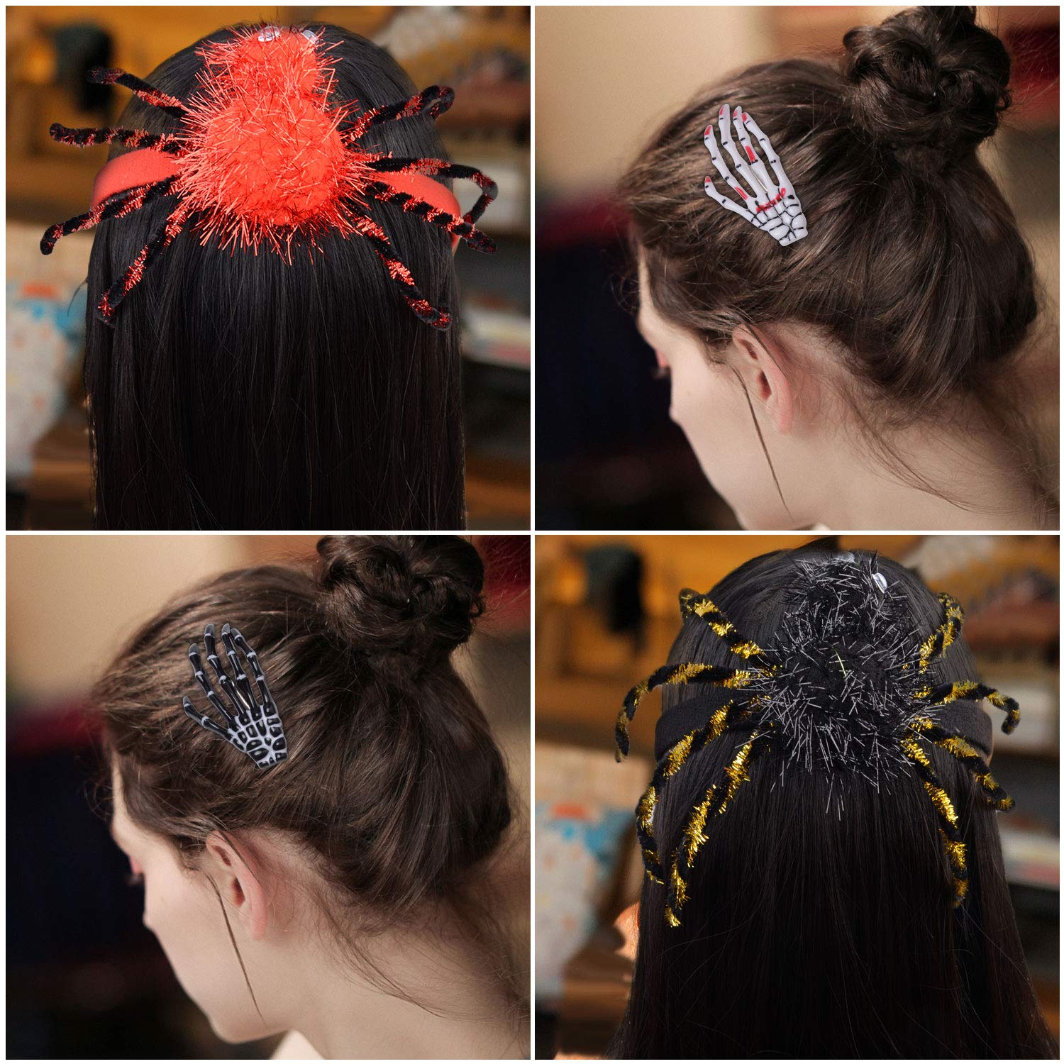 ZOYLINK Halloween Headband halloween hair clips，6pcs Spider Headband Hair Hoops +6Pcs Skeleton Hair Clip Hairpin Party headband Carnival birthday party halloween Cosplay Headwear Hair Accessories