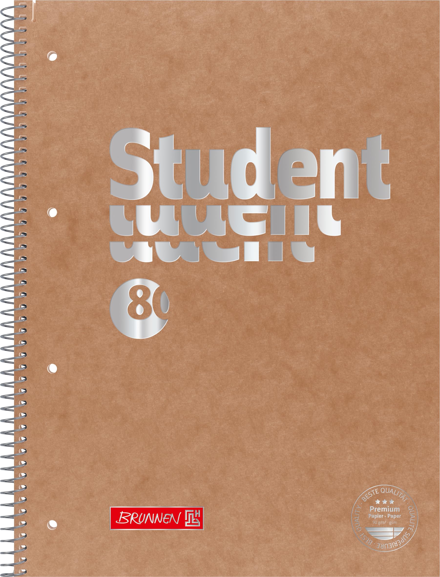 Brunnen 106782770 Student Notepad A4 Lined with Marginal Line, Inside and Outside, LIN. 27 brown premium"press board" (1 piece)