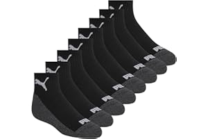 PUMA Boys 8-pack Quarter Crew Socks, Everyday Wear for Kids, Extra Cushion & Arch SupportSocks