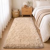 Ailyei Soft Runner Rugs for Bedroom Hallway 2x6 Beige Fluffy Shag Washable | Upgrade Non Slip Throw Area Rug for Bedside Dorm, Long Shaggy Furry Carpet for Living Room, Flame Resistant
