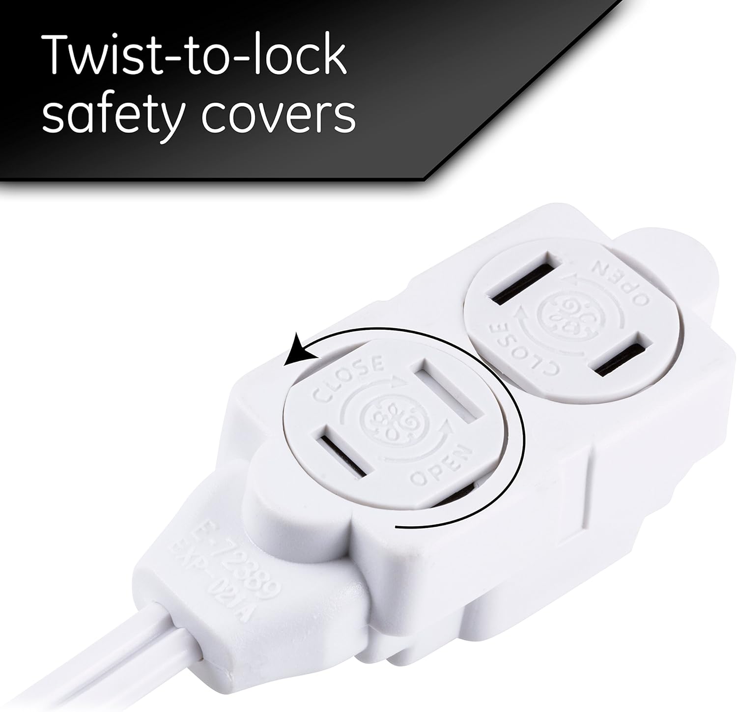 GE 12 Ft Extension Cord, 3 Outlet Power Strip, 2 Prong, 16 Gauge, Twist-to-Close Safety Outlet Covers, Indoor Rated, Perfect for Home, Office or Kitchen, UL Listed, White, 51954 - Electronics Power Cables - 
