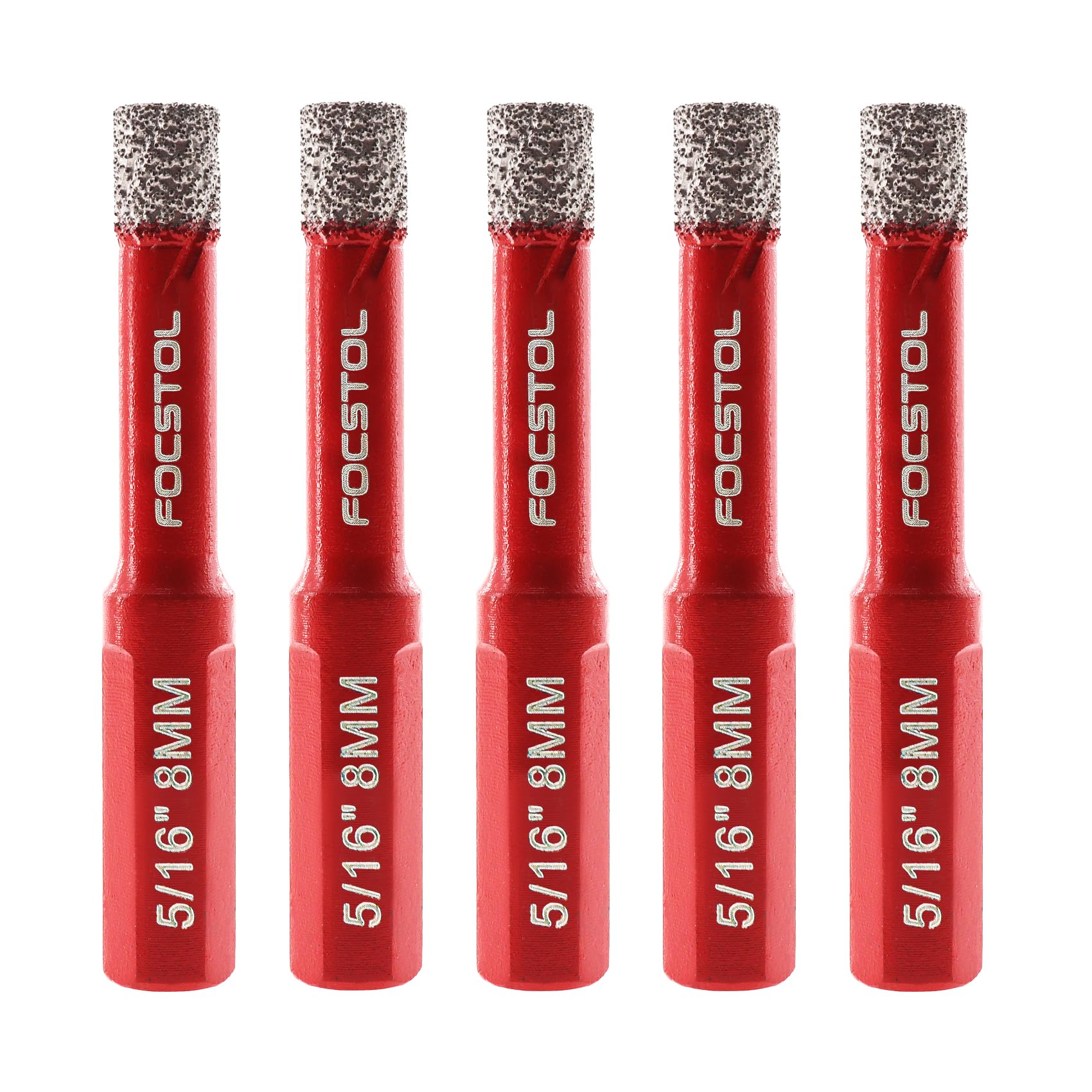 FOCSTOL Dry Diamond Drill Bits Set - 5pcs 8mm Diamond Hole Saw Kit with Triangle Shank for Porcelain Tile Ceramic Granite Marble Quartz — image 1