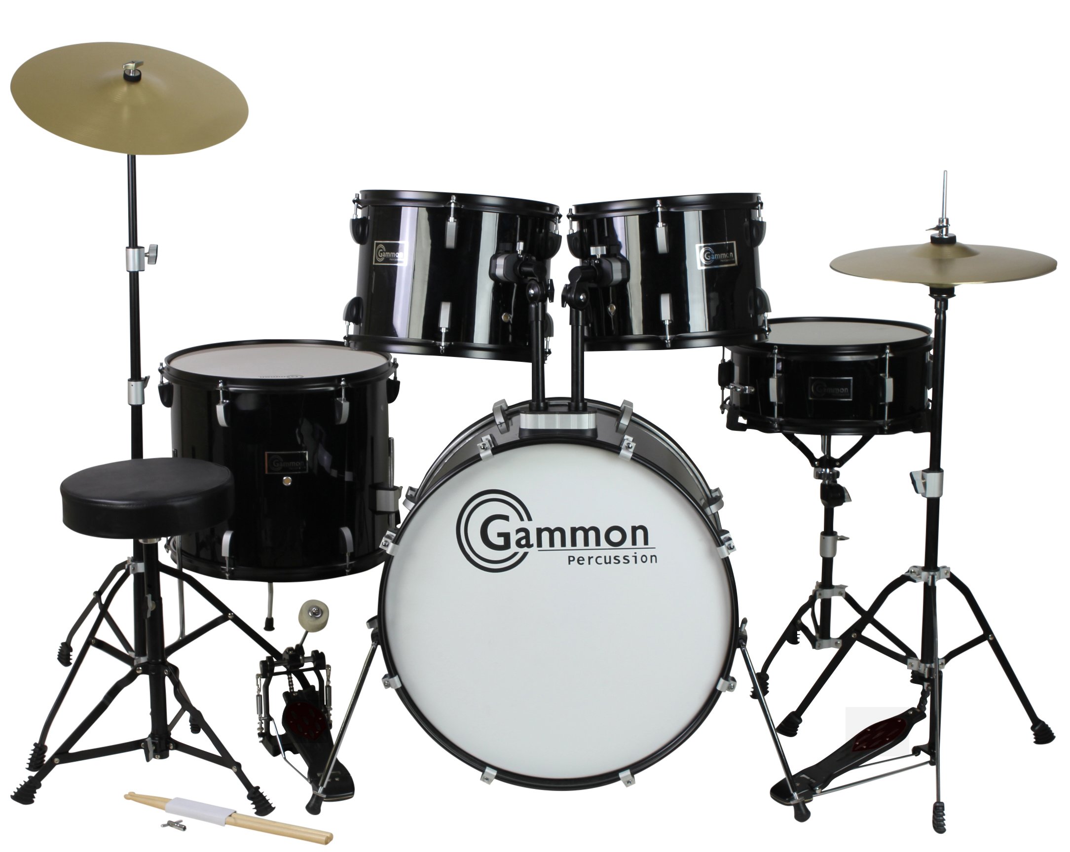 Gammon Percussion Full Size Complete Adult 5 Piece Drum Set with
