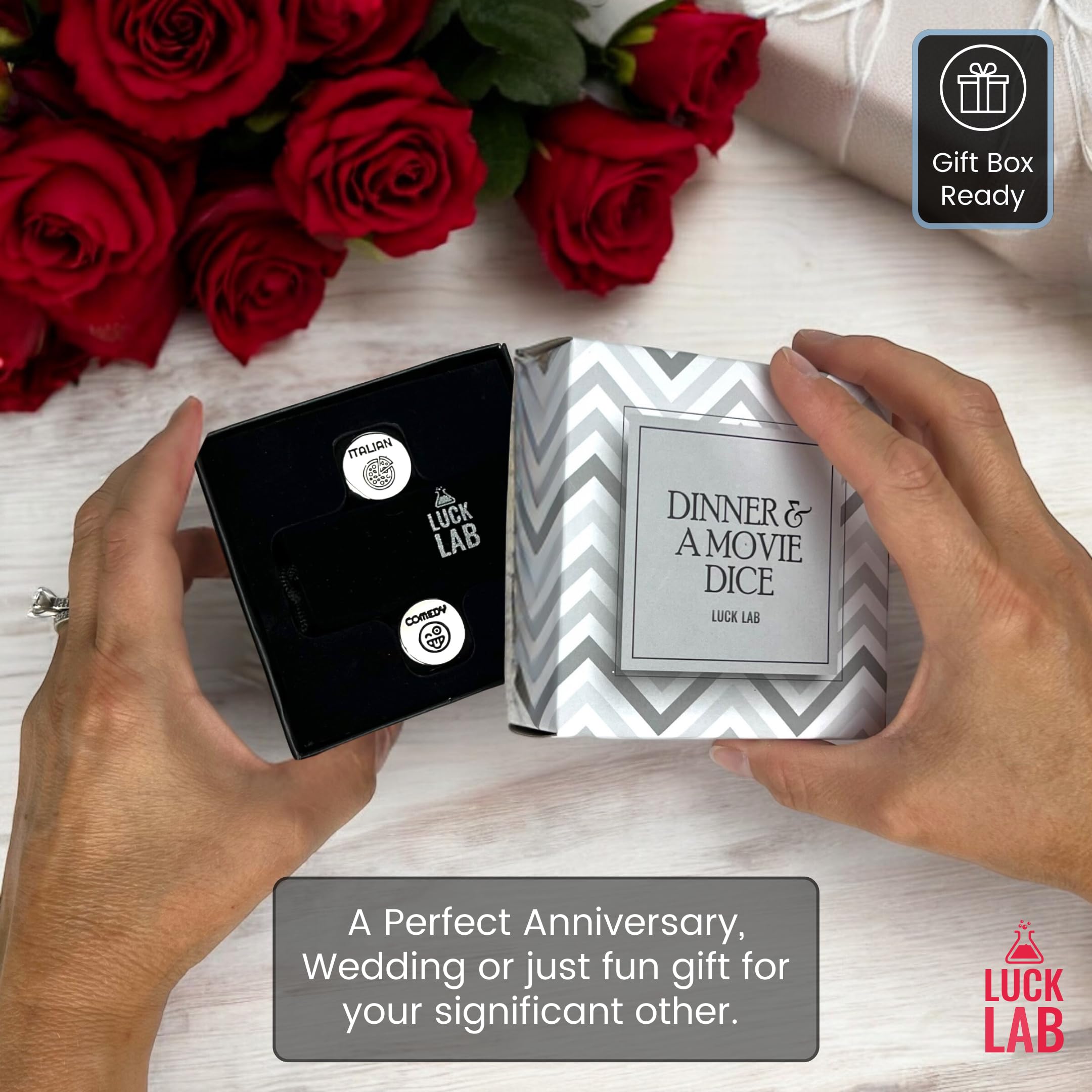 Luck Lab Date Decider Dice - Date Night Decider with Velvet Storage Bag (Dinner & A Movie Decider Dice)