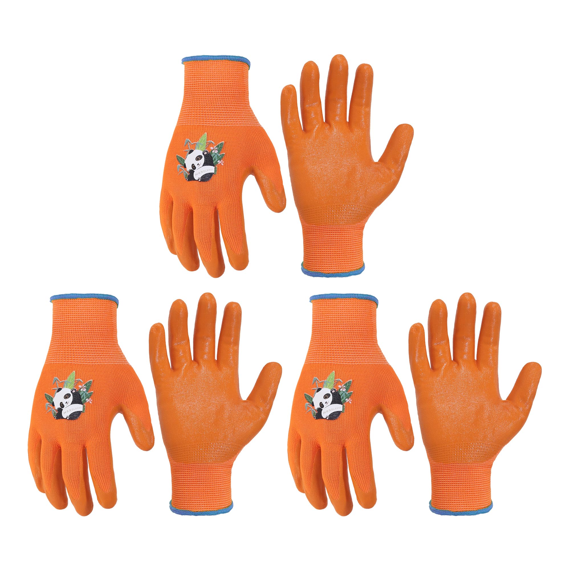 HANDLANDY 3 Pairs Kids Gardening Gloves for Age 2-13, Toddler Children Garden Yard Work Outdoor Playing Gloves, Rubber Coating, for Girls Boys Youth (Orange, Size M, Age 4-5) — image 1