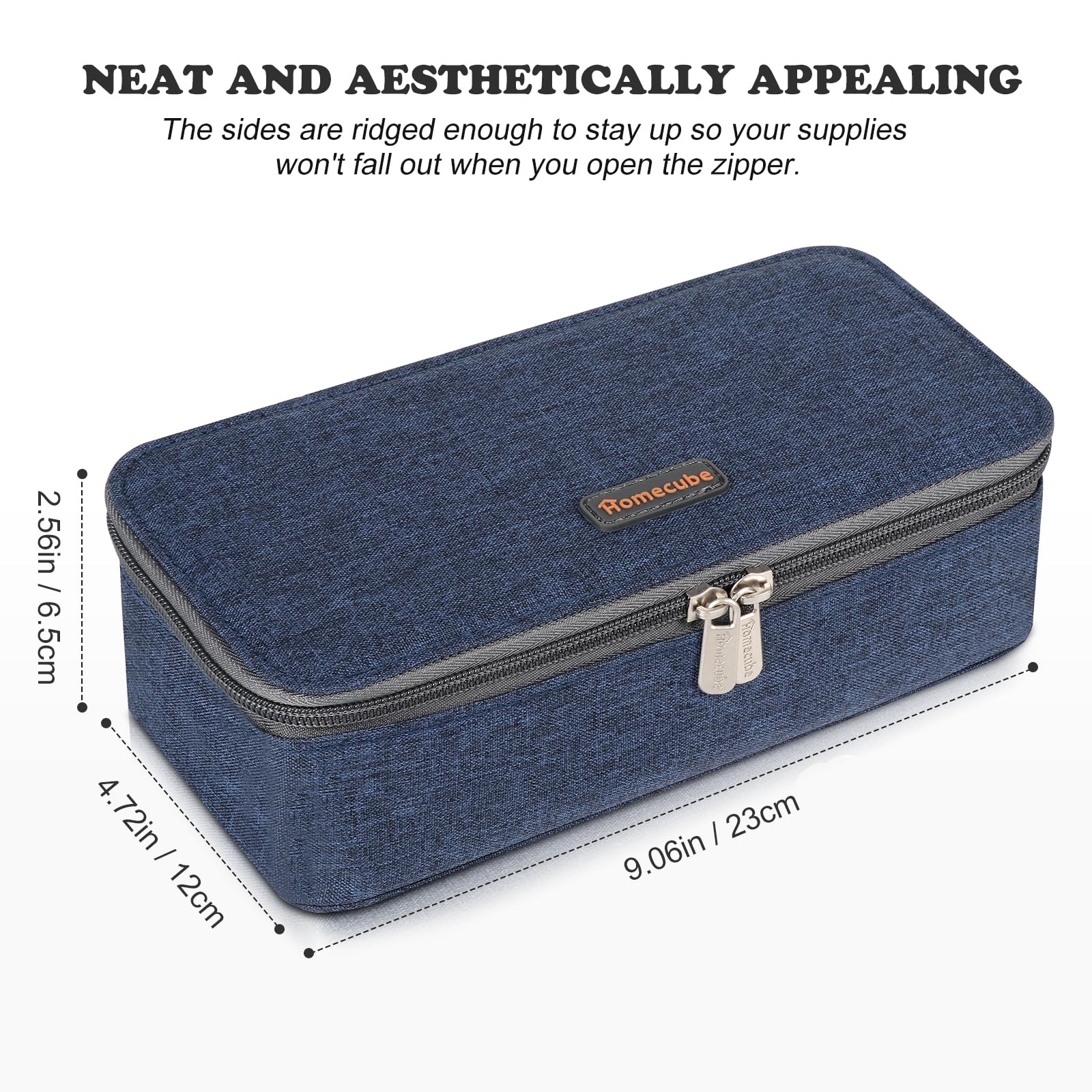 Homecube Capacious Pencil Case Pen Box Makeup Bag Pouch Pencils Holder Large Storage Stationery Box with Zipper School Supplies for College and Office - Navy Blue