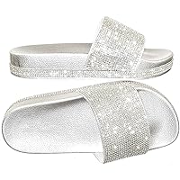 Forever Link Viste-07 Rhinestone Glitter Slide Slip On Flatform Footbed Sandal Slippers