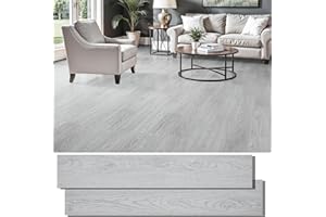 Peel and Stick Floor Tile, INMOZATA Self Adhesive Vinyl Plank Flooring Tile Wood Grain Look 36-Pack 54 Sq.Ft Waterproof Tile Sticker for Bedroom, Living Room, Kitchen, RV (Light Gray)