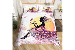 FEELYOU Butterfly Bedding Set Girly Butterflies Print Comforter Cover for Kids Girls Flower Fairy Duvet Cover Breathable Floral Branches Bedspread Cover Luxury Room Decor Quilt Cover Twin Size