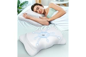 KAATTOP Adjustable Height Cervical Neck Pillow for Pain Relief, Hollow Contour Pillow with Cooling Breathable Pillowcase, Odorless Memory Foam Pillows, Orthopedic Bed Pillow Support Shoulder Side Back Stomach