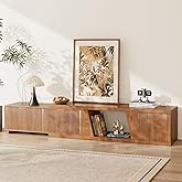 Epecoya TV Stands for Living Room 98-Inch, Wooden Extra Long TV Stand with Adjustable Shelf and Drawers, Flutted Extendable TV Console with Storage Cabinet, Warm Brown Oak (64.57" W-98.43" W)