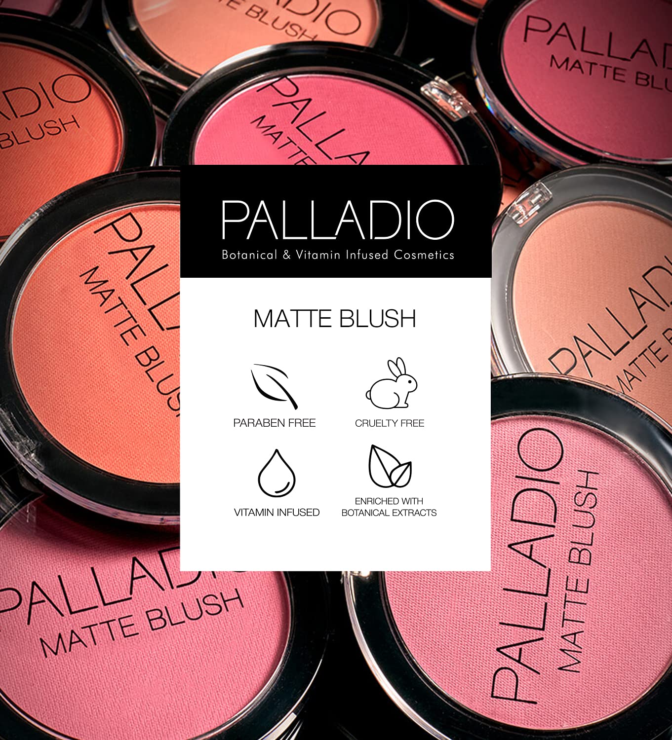 Palladio Matte Blush, Brushes onto Cheeks Smoothly, Soft Matte Look and Even Finish, Flawless Velvety Coverage, Effortless Blending Makeup, Flatters the Face, Convenient Compact, Peach Ice