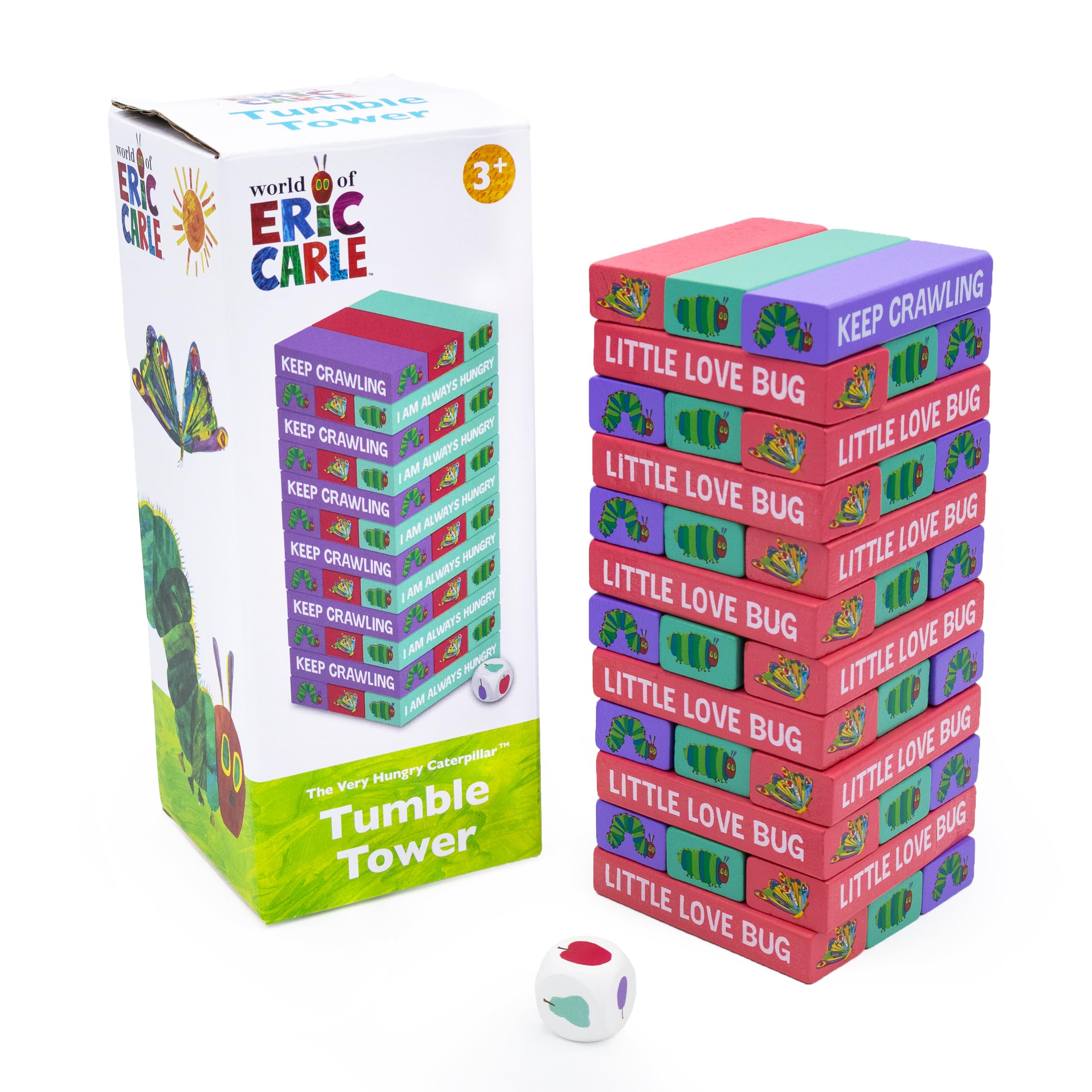 Robert Frederick The Very Hungry Caterpillar Wooden Tumble Tower Game | Colourful Stacking Blocks With Dice | Family Game Featuring Eric Carle Artwork | Fun Wooden Balancing Toy for Kids