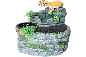 SUKEOPET 500ML Reptile Waterfall Fountain, Reptile Water Drinking Fountain for Bearded Dragons, Geckos & Lizards – Terrarium Waterfall with Feeding Bowl, Flowing Water, Natural Resin