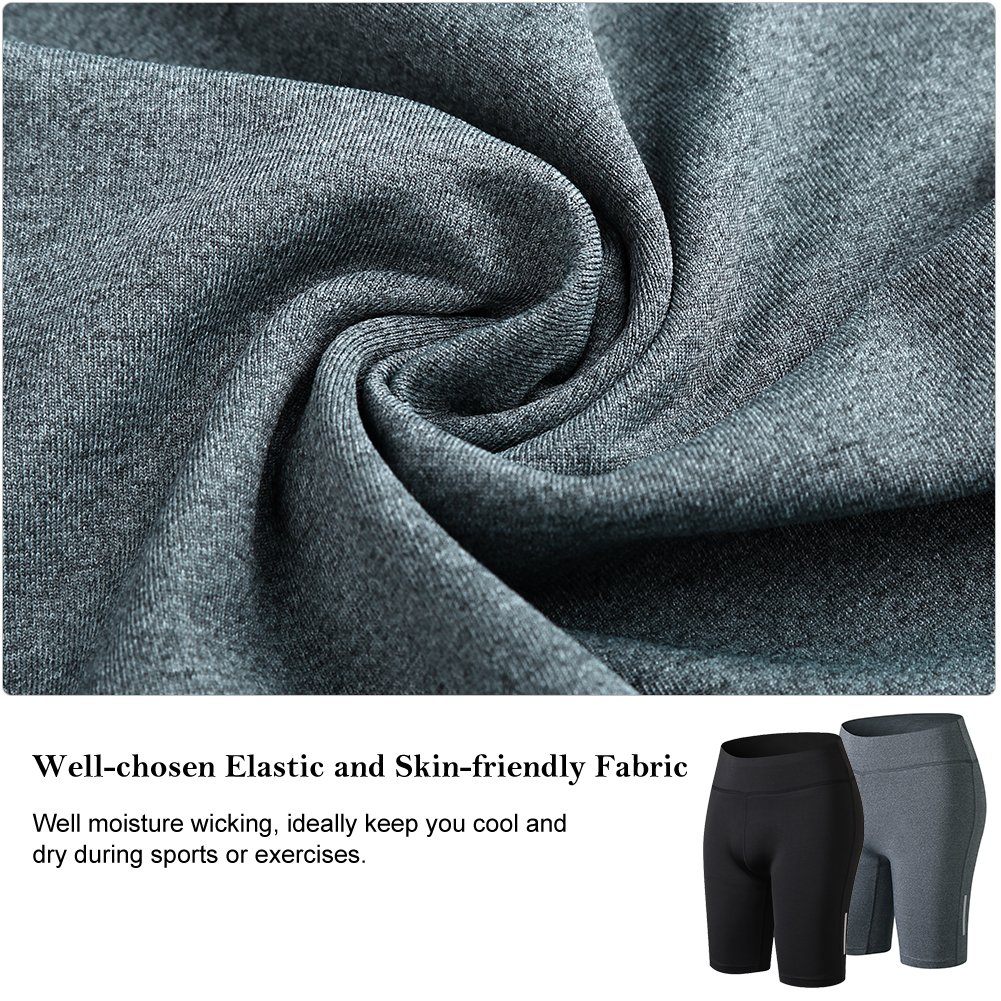 Fitibest Women\'s Fitness Tights Yoga Gym Cycling Running Shorts Workout Leggings Above Knee Length Black and Grey X-Large