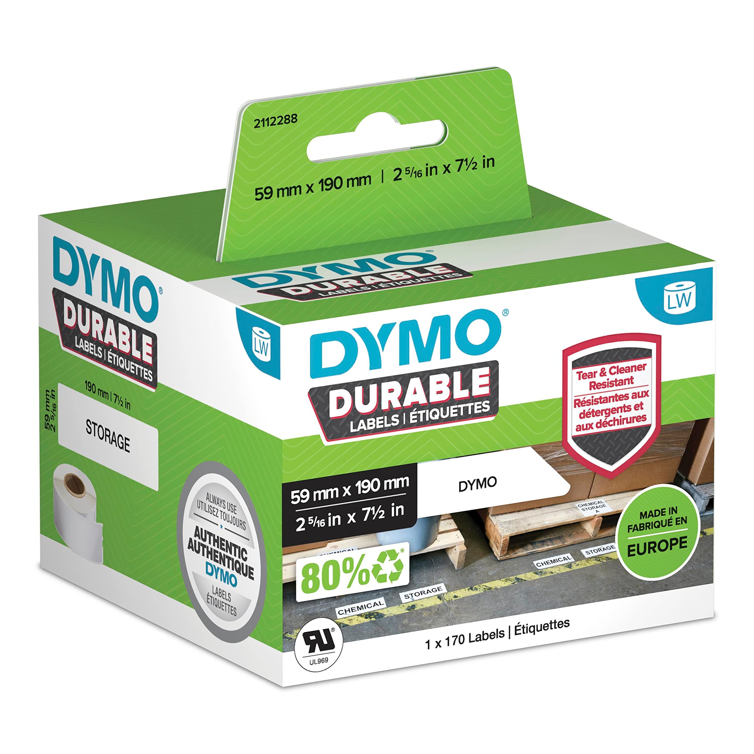 DYMO LW Durable Industrial Labels for LabelWriter Label Printers, White Poly, 59 x 190 mm, Roll of 170 (1933087)