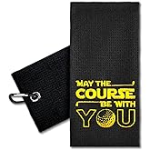 ERHACHAIJIA May The Course Be with You Embroidered Golf Towel with Clip. Funny Golf Accessories Gifts for Men Women Golf Lover, Birthday Retirement Mother's Day
