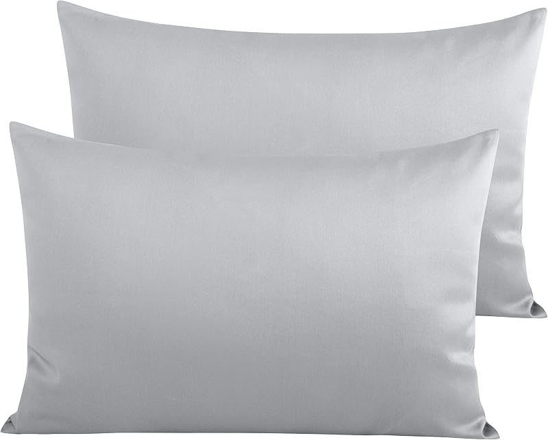 NTBAY 2 Pack 500 Thread Count Egyptian Cotton Pillowcases 50x75 cm Light Grey
