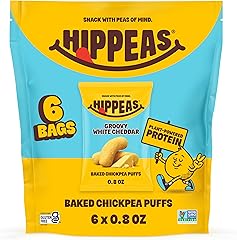 HIPPEAS Chickpea Puffs, Groovy White Cheddar, Gluten Free Snacks, Dairy Free, Vegan, 0.8oz, Pack of 6, 3g Protein, 2g Fiber, 