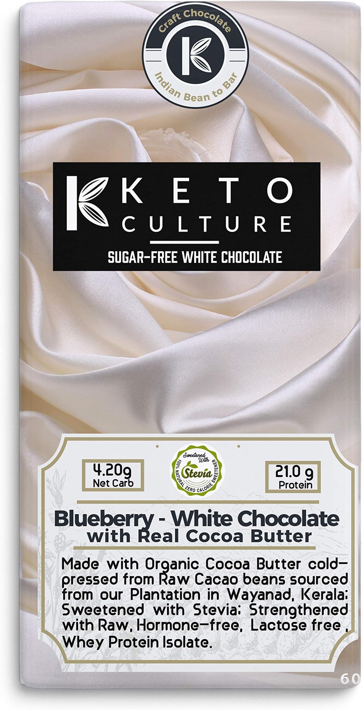 Nepenthe Keto Culture Blueberries (Unsweetened) White Chocolate Sugar-Free Real Vanilla Pod Chunks Sweetened with Stevia Made with Cacao Butter Strengthened with Whey Protein